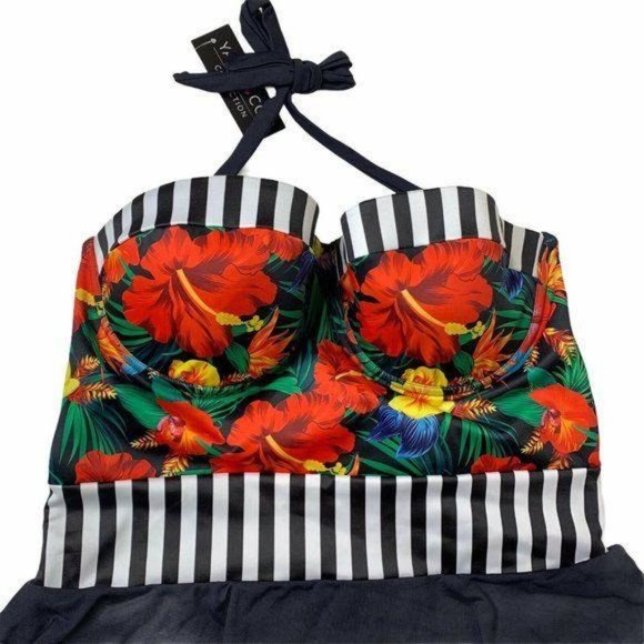YANDY One Piece Swimsuit Floral Ruffle Back Tie - Picture 3 of 8